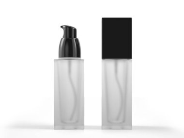 Beyaz arka planda kozmetik şişeler. 3d illüstrasyon.