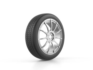 Beyaz arka planda araba lastiği. 3d illüstrasyon.