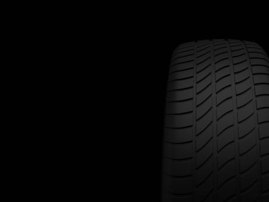 Siyah arka planda araba lastiği. 3d illüstrasyon.
