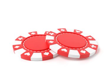 Beyaz arka planda kumarhane fişleri. 3d illüstrasyon.