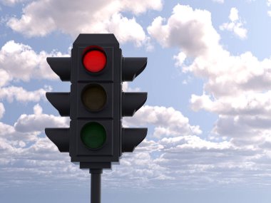 Gökyüzünün arka planında trafik ışığı. 3d illüstrasyon.
