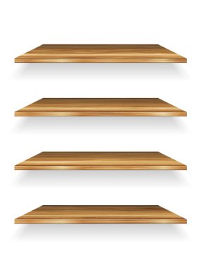beyaz zemin üzerinde ahşap raflar. vektör çizim.
