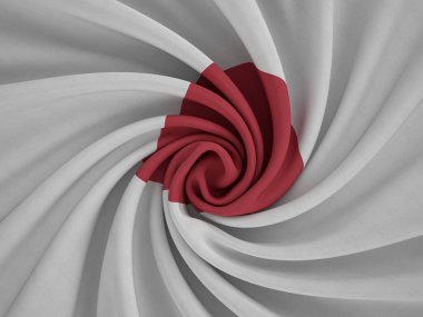 Çarpık tekstil Japonya bayrağı. 3d illüstrasyon.