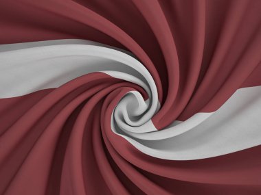 Çarpık tekstil Letonya bayrağı geçmişi. 3d illüstrasyon.