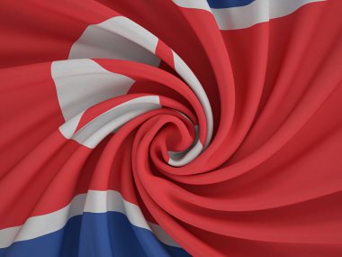 Çarpık tekstil Kuzey Kore bayrağı geçmişi. 3d illüstrasyon.