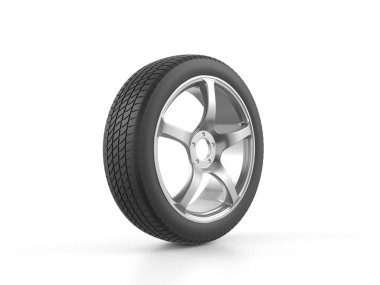 Beyaz arka planda araba lastiği. 3d illüstrasyon.