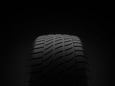 Siyah arka planda araba lastiği. 3d illüstrasyon.