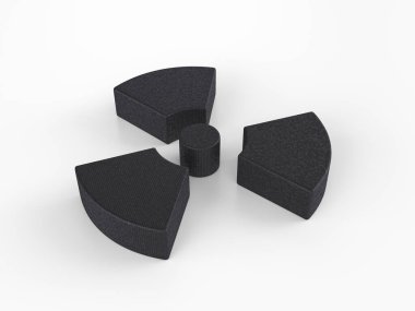 Beyaz arka planda plastik radyasyon sembolü. 3d illüstrasyon.