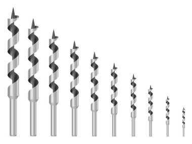 Beyaz arka planda matkap ucu ayarlandı. Vektör illüstrasyonu.