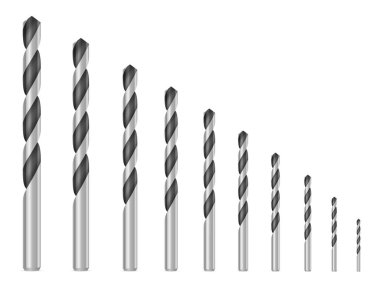 Matkap ucu beyaz arka plana ayarlandı. Vektör illüstrasyonu.