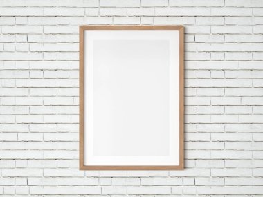 Tuğla bir duvarda poster çerçevesi. 3d illüstrasyon.