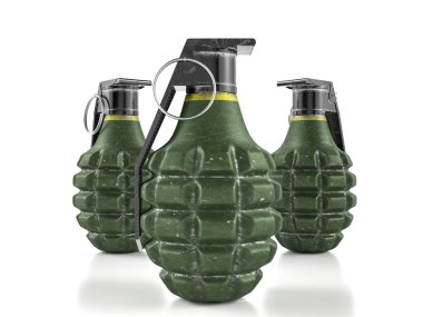 Beyaz arka planda el bombaları. 3d illüstrasyon.