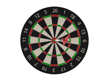Dartboard ve dart beyaz arka planda. 3d illüstrasyon.