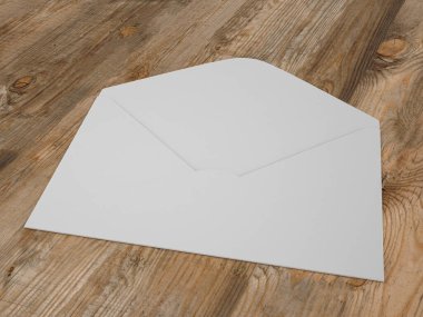 Ahşap bir arka planda zarf. 3d illüstrasyon.