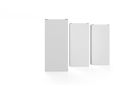 Beyaz arka planda paketleme kutuları. 3d illüstrasyon.