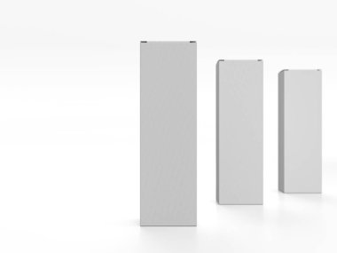 Beyaz arka planda paketleme kutuları. 3d illüstrasyon.