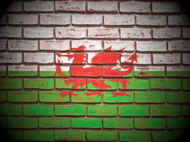 Eski tuğla duvar Wales bayrak arka planı. 3d illüstrasyon.