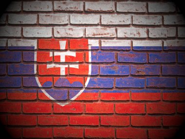 Eski tuğla duvar Slovakya bayrağı. 3d illüstrasyon.