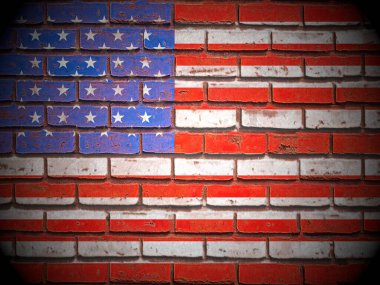 Eski tuğla duvar ABD bayrağı arka planı. 3d illüstrasyon.