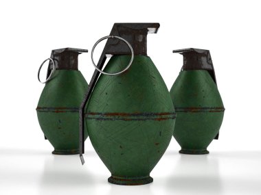 Beyaz arka planda el bombaları. 3d illüstrasyon.