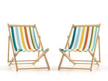 Beyaz arka planda plaj sandalyeleri. Vektör illüstrasyonu.