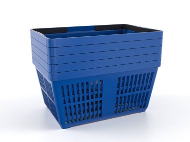 Beyaz arka planda alışveriş sepetleri. 3d illüstrasyon.