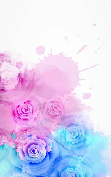 Abstract Background Watercolor Colorful Splashes Rose Flowers Pink Blue Colored Stock Vector
