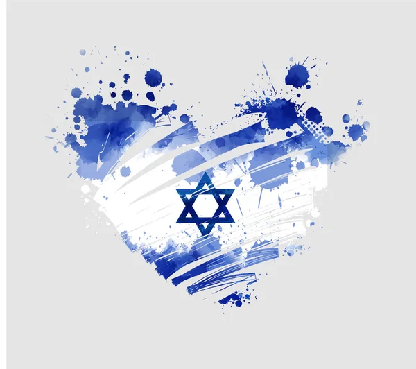 Abstract Watercolor Paint Splashes Flag Israel Heart Shape Royalty Free Stock Illustrations