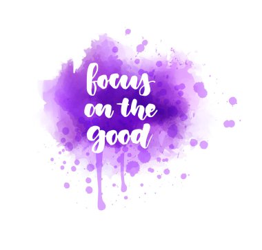 İyi el yazısıyla yazılmış modern suluboya yazı karakterine odaklan. Mor renkli suluboya boya sıçraması