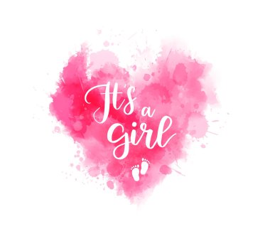 Bir kız, suluboya kalple ilgili el yazısıyla yazılmış modern el yazısı. Tişört, baskılar, afişler, rozetler, posterler, kartpostallar vs. için tipografi şablonu.