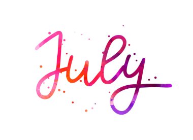 Temmuz - soyut noktalar süslemeleri ile el yazısıyla modern suluboya harfleri