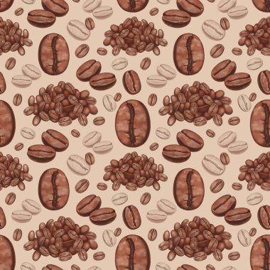 Elle çizilmiş kahve çekirdekleri. Kusursuz desen 