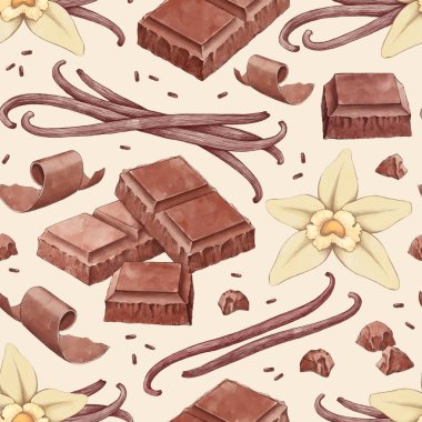 Vanilya ve çikolatanın el çizimleri. Kusursuz desen