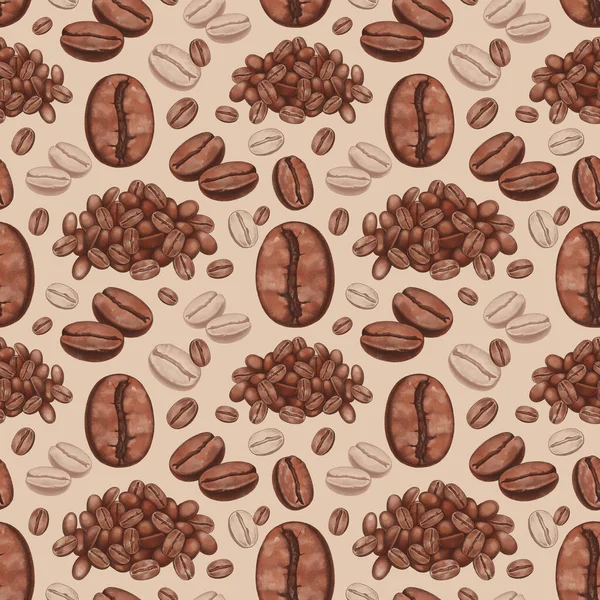 Hand drawn illustration of coffee beans. Seamless pattern