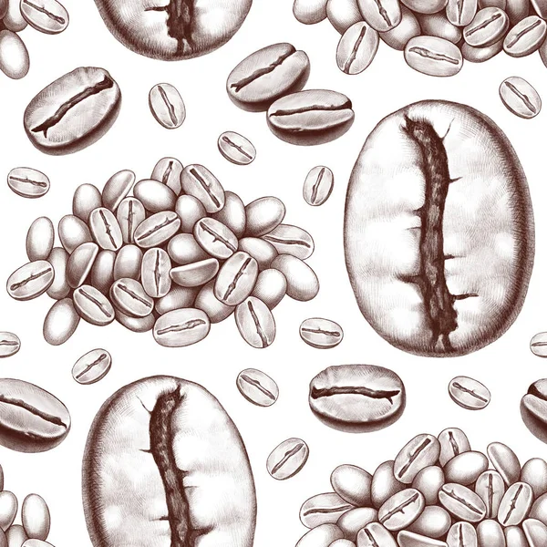 Hand drawn illustration of coffee beans. Seamless pattern