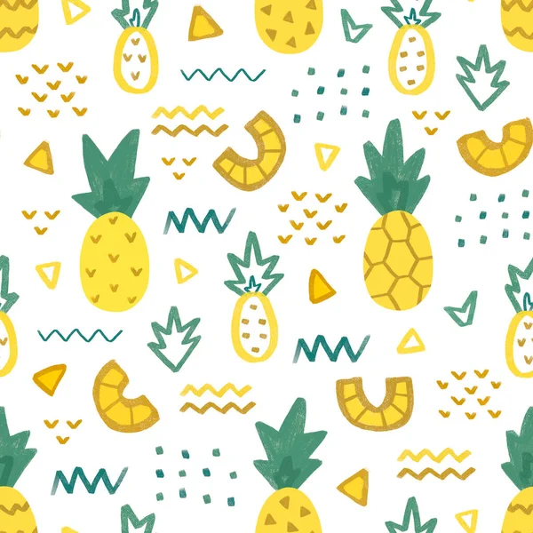 Płynny Wzór Ręcznie Rysowane Ilustracje Ananasa Wzór Opakowania Produktu Odzieży — Zdjęcie stockowe
