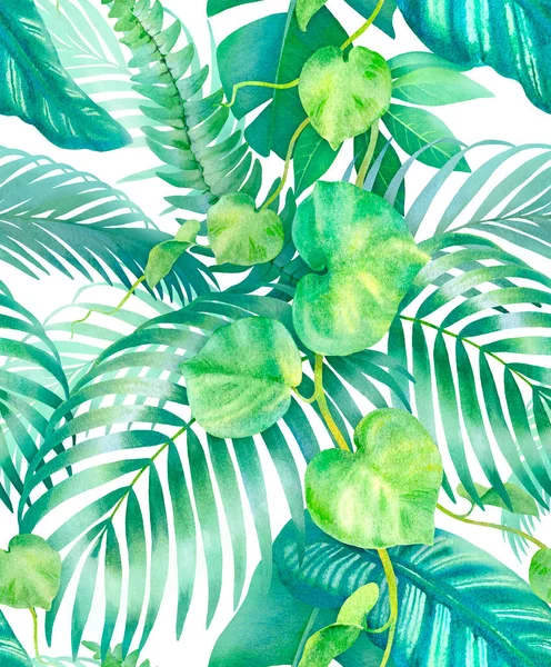 Aquarel Achtergrond Met Illustraties Van Tropische Flora Naadloos Patroon Ontwerp — Stockfoto