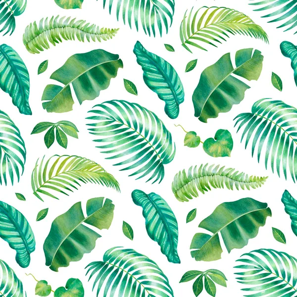 熱帯植物のイラストと水彩の背景 シームレスなパターン設計 — ストック写真