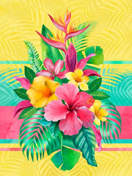 Watercolor tropical flowers. Hand painted illustration