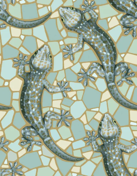 Безшовний Дизайн Візерунків Малюнками Від Руки Tokay Gecko Патерн Тканини Ліцензійні Стокові Зображення