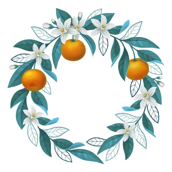 Ręcznie Malowana Ilustracja Gałęzi Drzewa Pomarańczowego Idealny Plakatów Zaproszeń Kartek — Zdjęcie stockowe