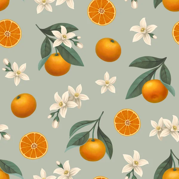 手绘橙树枝条的图解 无缝图案设计 适用于面料 家用纺织品 包装设计 文具及其他物品 — 图库照片