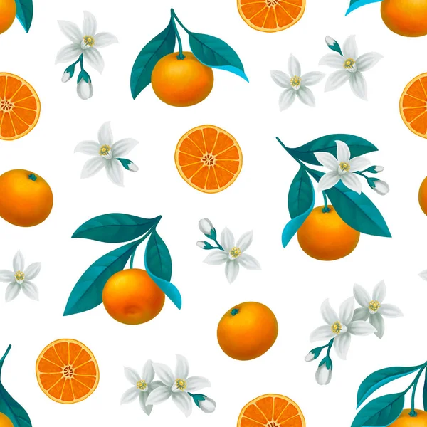 Narancsfa Ágának Kézzel Festett Illusztrációja Zökkenőmentes Minta Tervezés Tökéletes Szövetek — Stock Fotó