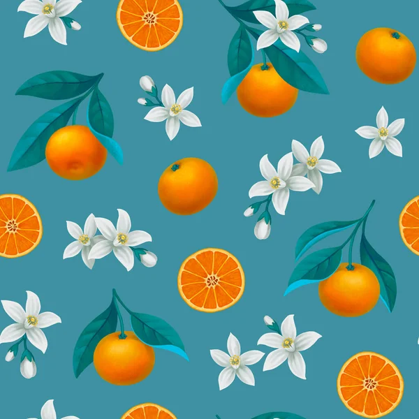 Handmålad Illustration Apelsinträdet Sömlös Mönsterdesign Perfekt För Tyger Tapeter Kläder — Stockfoto
