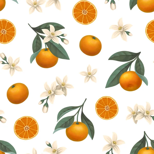 Ручная Иллюстрация Ветви Апельсинового Дерева Бесшовный Дизайн Шаблона Перфект Обоев — стоковое фото