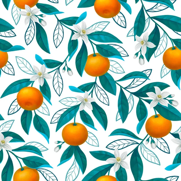 Handgemalte Illustration Von Orangenzweigen Nahtlose Mustergestaltung Perfekt Für Stoffe Tapeten — Stockfoto