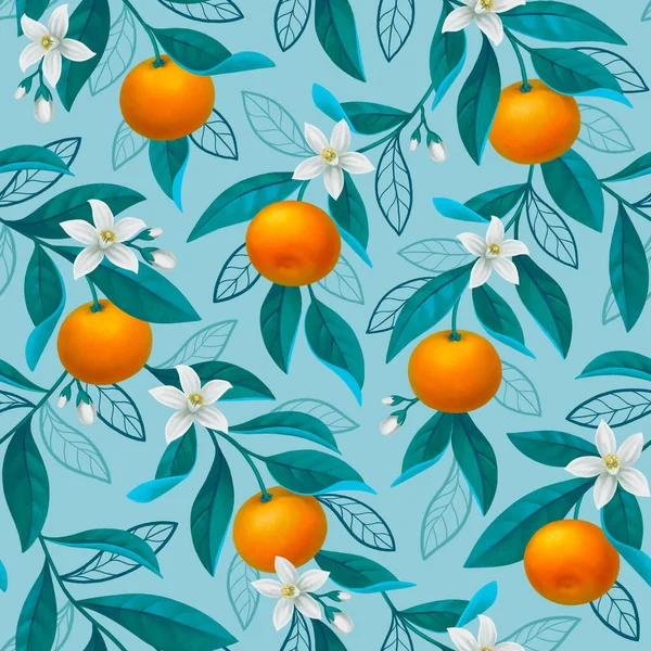 Handmålad Illustration Apelsinträdet Sömlös Mönsterdesign Perfekt För Tyger Tapeter Kläder — Stockfoto