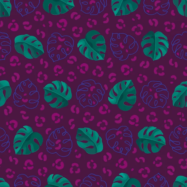 Hand Painted Illustration Monstera Seamless Pattern Design Tropical Leopard Print — Stock Photo, Image