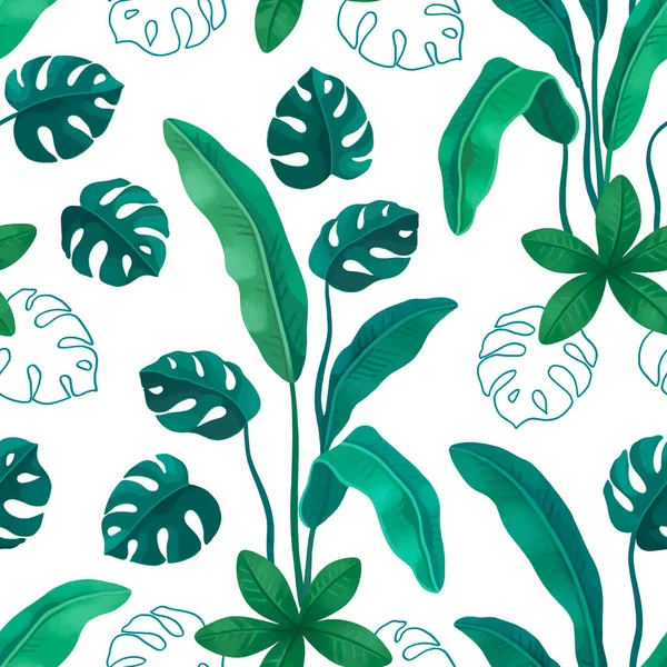 Hand Painted Illustration Tropical Leaves Seamless Pattern Design Perfect Prints — Stock Photo, Image