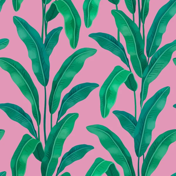 Tropikal Yaprakların Boyaması Çizimi Kusursuz Desen Tasarımı Parmak Izleri Kumaşlar — Stok fotoğraf